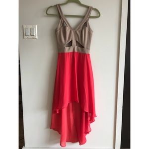 Tan and coral high low dress